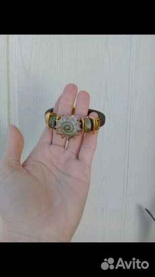 Браслет регализ натуральная кожа, муранское стекло