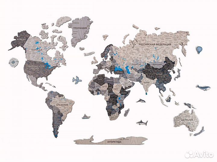 Деревянная карта мира из дерева, Раменское