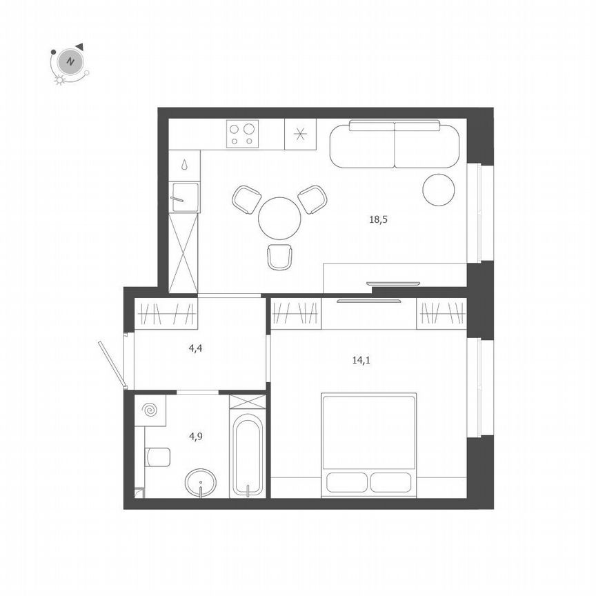 1-к. квартира, 41,9 м², 2/9 эт.