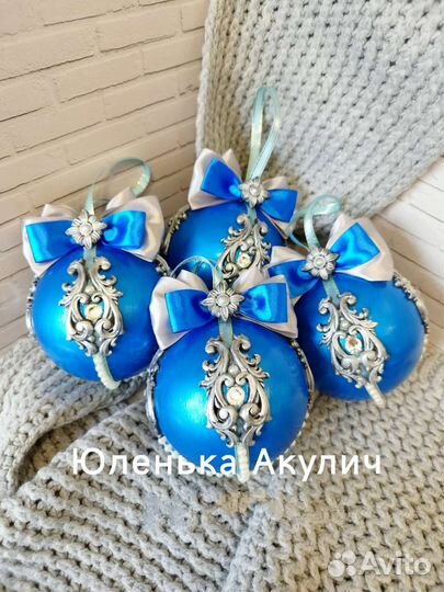 Шар на елку синий. Ёлочные игрушки ручной работы