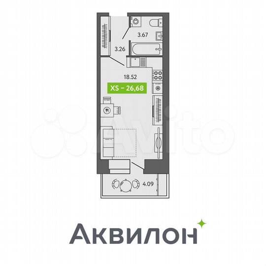 Квартира-студия, 26,7 м², 8/9 эт.