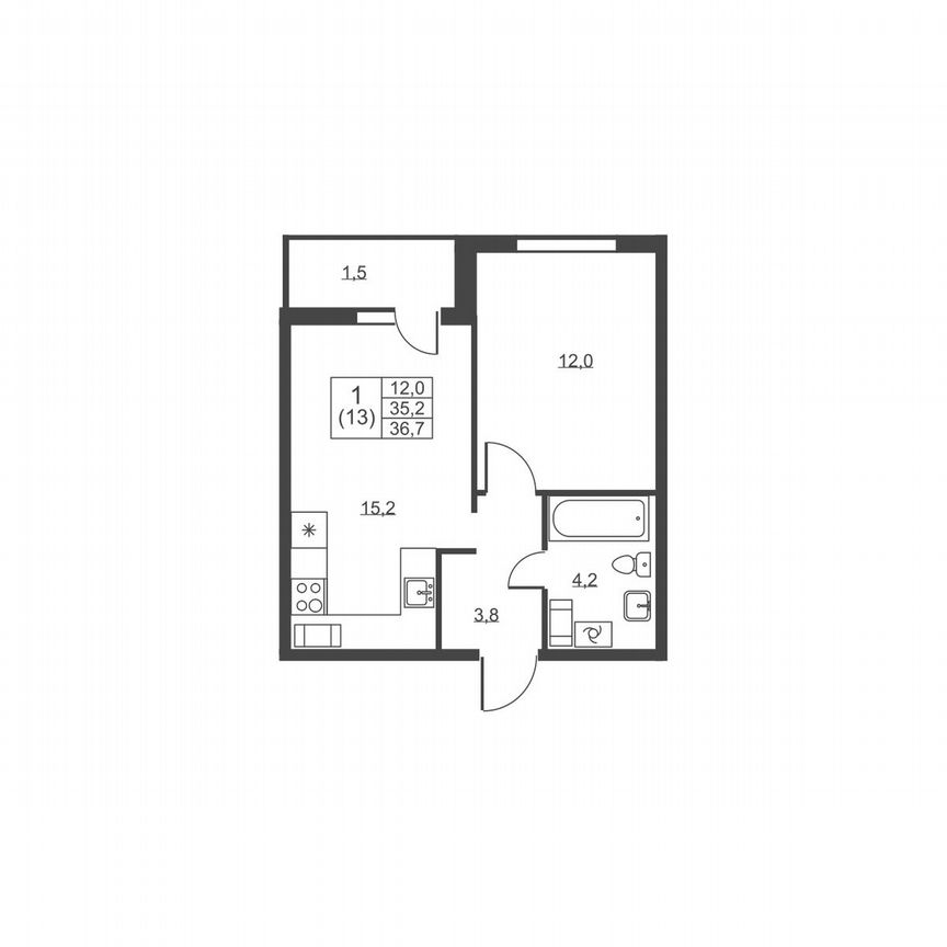 1-к. квартира, 36,7 м², 6/8 эт.