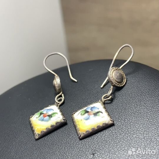 Винтажные Серьги Фарфоровые С Росписью Цветы Ретро