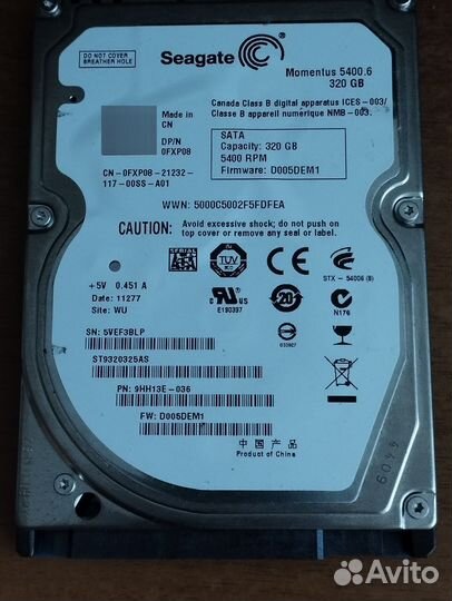 Жесткий диск hdd seagate Momentus 5400.6 320 GB