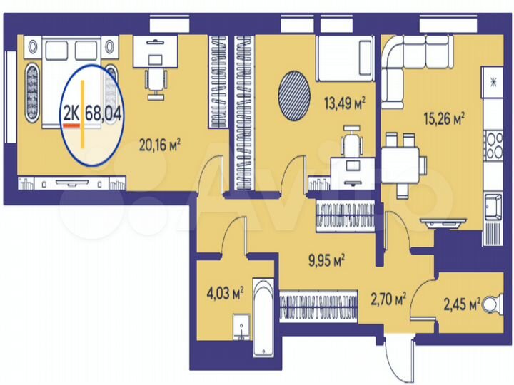 2-к. квартира, 68 м², 4/25 эт.