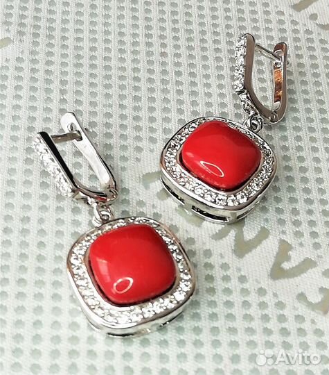 Серьги серебрение коралл С582