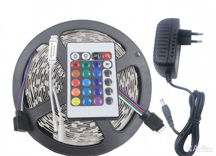 Светодиодная лента 2 вида RGB на 12 В + пульт, 5м