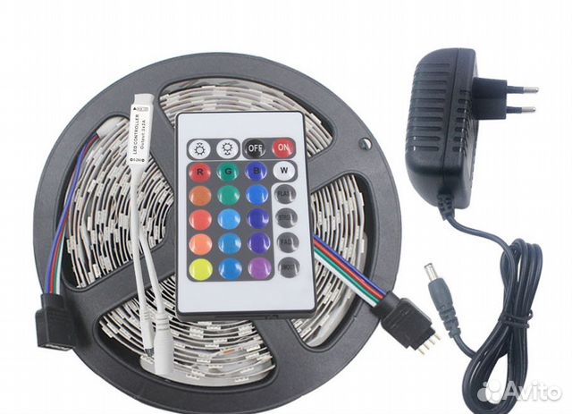 Светодиодная лента 2 вида RGB на 12 В + пульт, 5м