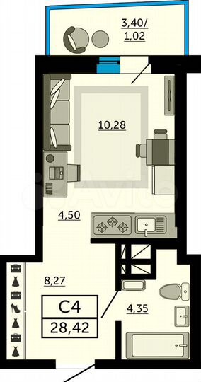 Квартира-студия, 28,4 м², 24/33 эт.