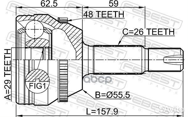 Шрус наружный 29x55x26 toyota corolla/matrix ZZ