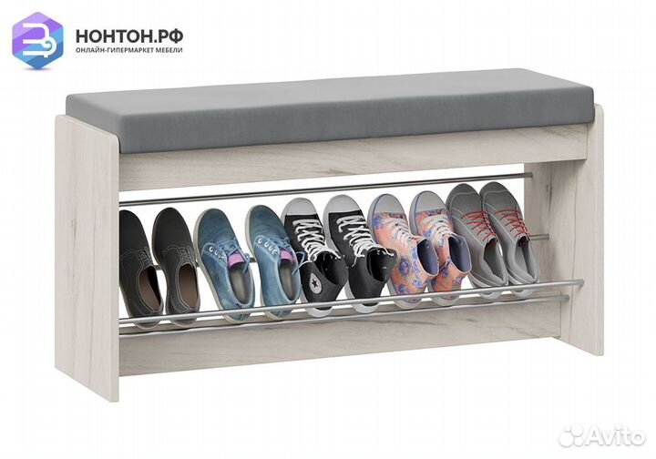 Тумба для обуви Тайм тип 2 дуб крафт белый / велюр