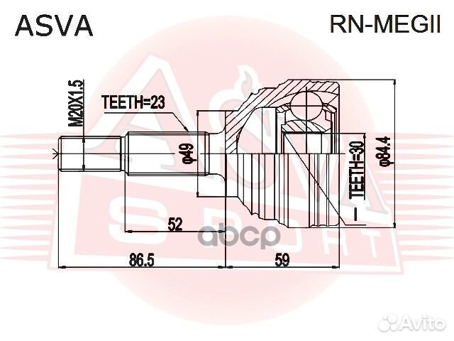 ШРУС renault megane II -08 наруж. rnmegii asva