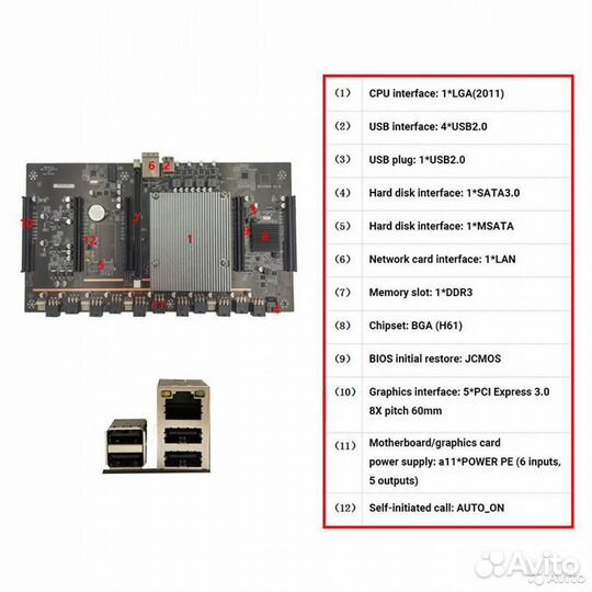 Плата LGA X79-H61 для майнинга