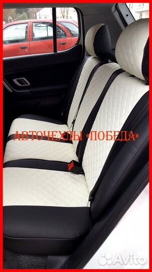 Чехлы Skoda Fabia из экокожи чёрно-белые Ромб