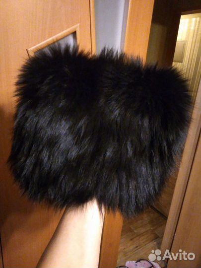 Шапка лисья рыжий, черный