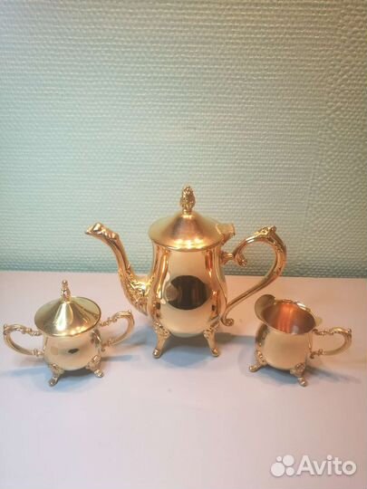 Новый кофейный набор металлический с позолотой