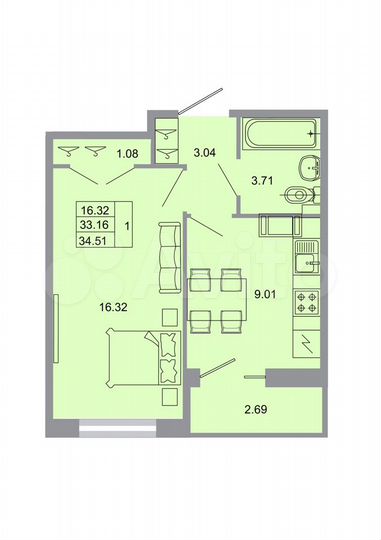 1-к. квартира, 34,5 м², 20/20 эт.
