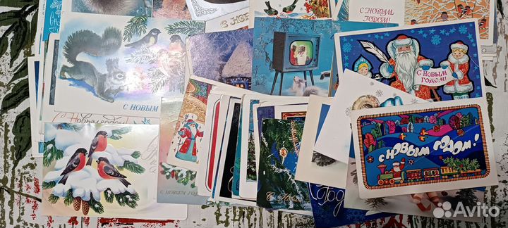 Подписанные открытки новый год.рисованные.329 штук