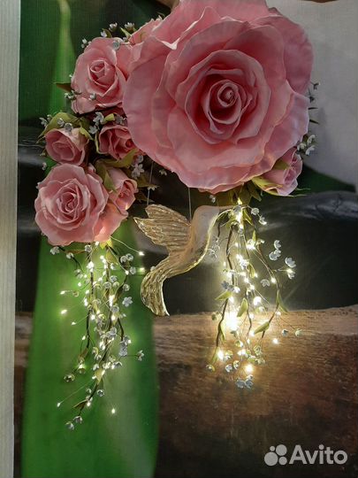 Панно Розы с колибри. Светильник. Картина. Подарок