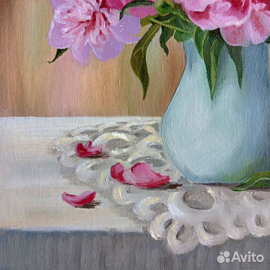 Картина маслом на холсте Букет пионов