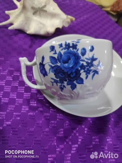 Чайный сервиз Вербилки Гранатовый. Голубой букет