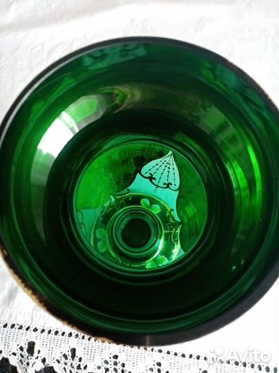 Ваза зеленая большая Богемия Чехия