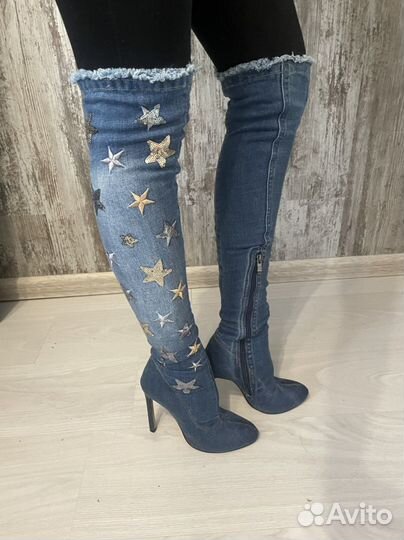 Ботфорты джинсовые