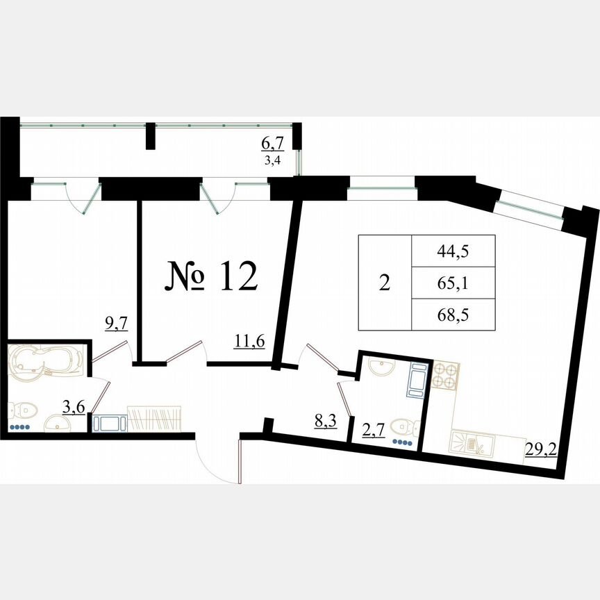 2-к. квартира, 68,5 м², 2/8 эт.