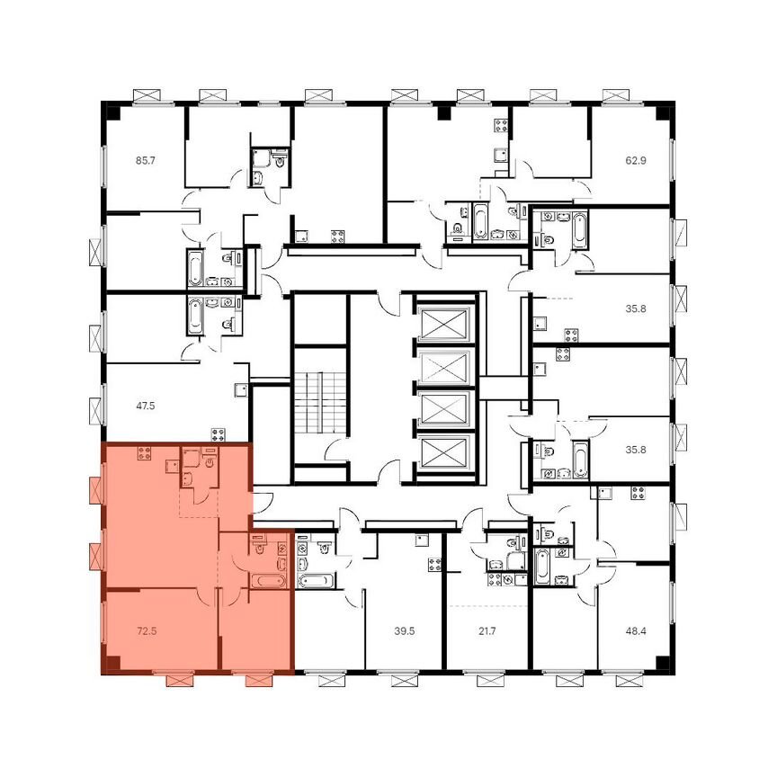 2-к. квартира, 72,5 м², 26/28 эт.