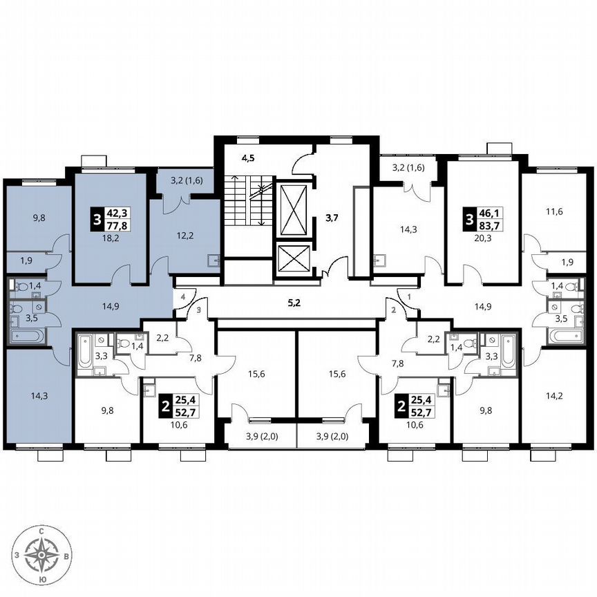3-к. квартира, 77,8 м², 9/16 эт.