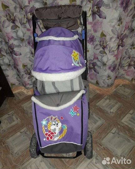 Детские санки коляска с колёсами Galaxy City - 2