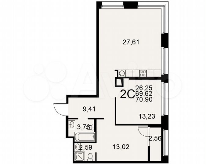 2-к. квартира, 70,9 м², 4/25 эт.