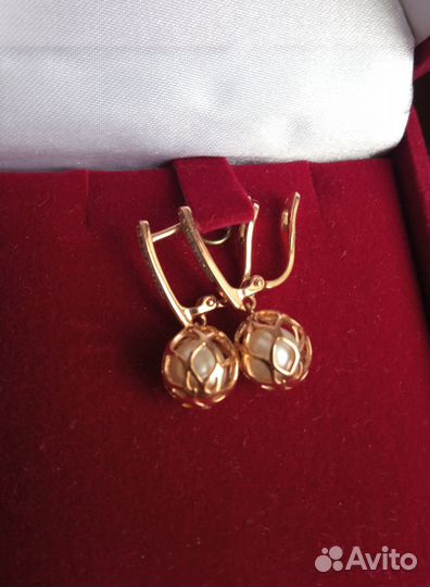 Серьги Золото 585 Жемчуг Бриллианты