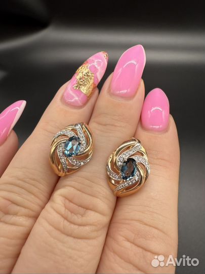 Золотые серьги с лондон топазом