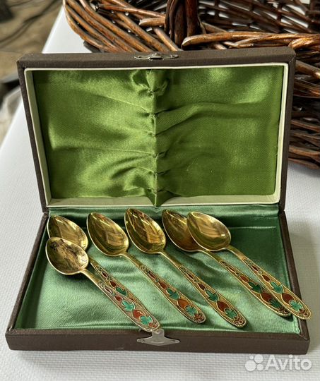 Серебряные чайные ложки позолота лю8