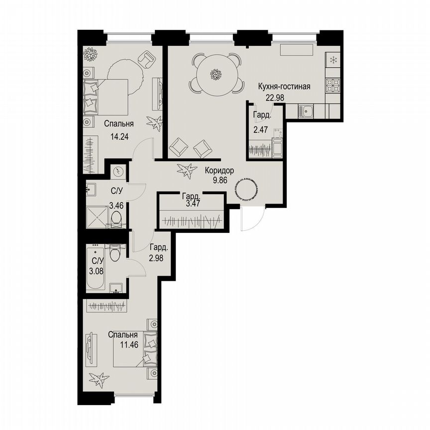 3-к. квартира, 74 м², 3/6 эт.