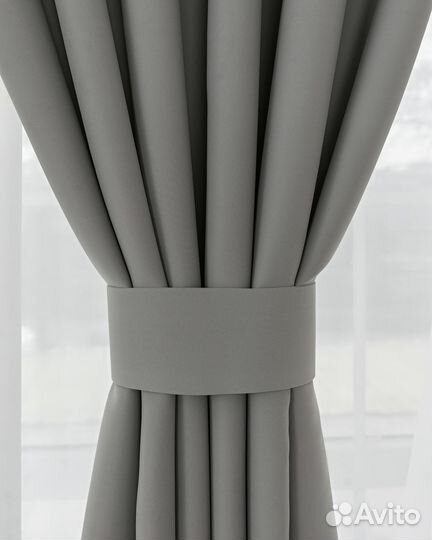 Шторы блэкаут марсель серая гавань готовые
