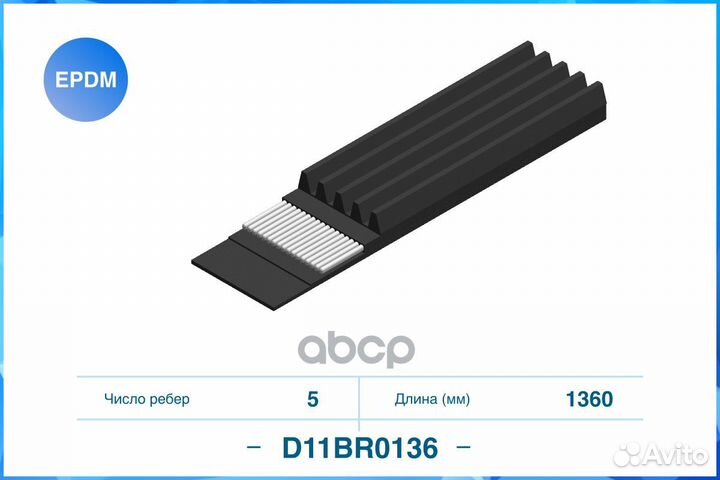 Поликлиновый ремень 5PK1360 epdm D11BR0136