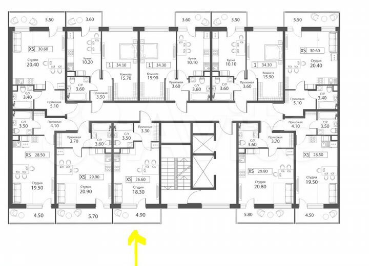 Квартира-студия, 26,6 м², 7/15 эт.
