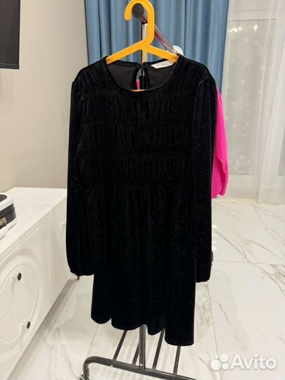 Черное бархатное платье mango kids р.152(146-152)