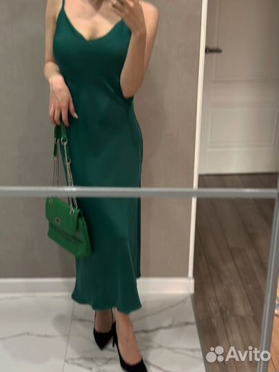 Платье комбинация 2 в 1 зеленое s-m