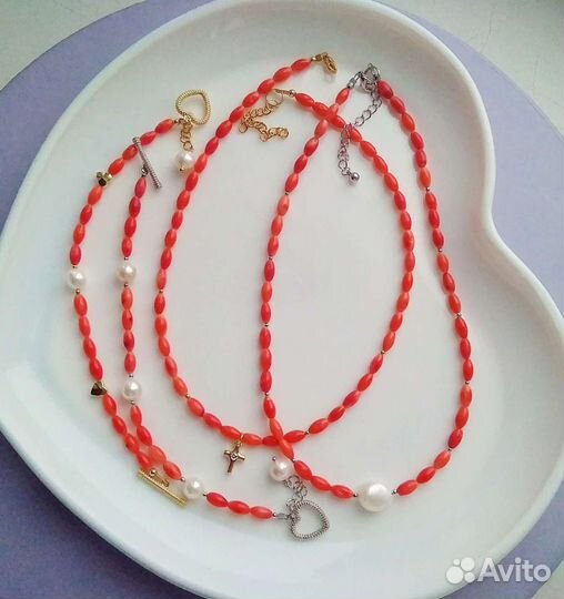 Чокер колье из натурального коралла