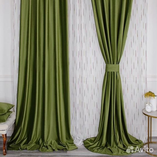 Шторы бархат Беллиссимо Оливковый