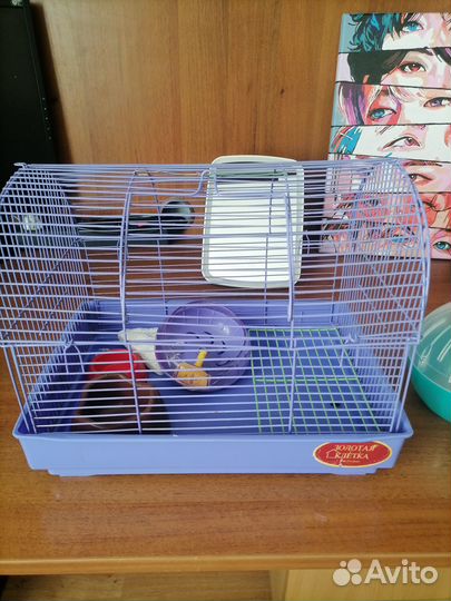 Клетка с колесом, мисками и шар для хомяка