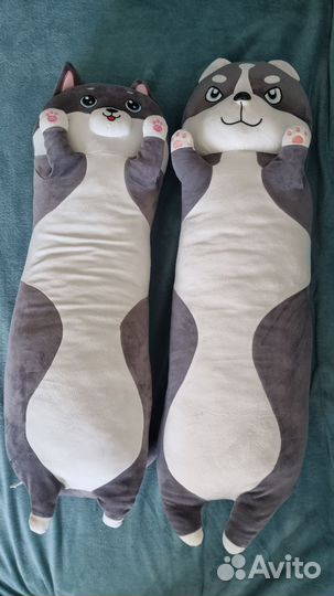 Мягкие игрушки-подушки 90 см хаски и кот