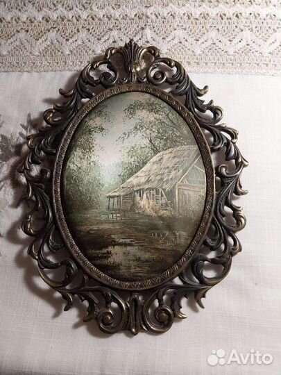 Картина на шелке в бронзовой раме. Шелкография