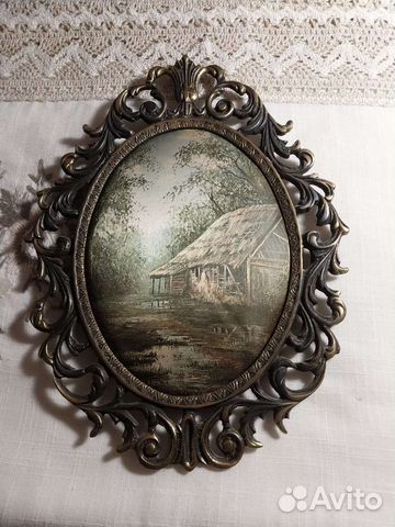 Картина на шелке в бронзовой раме. Шелкография