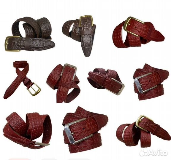Ремень кожаный с тиснением Крокодил