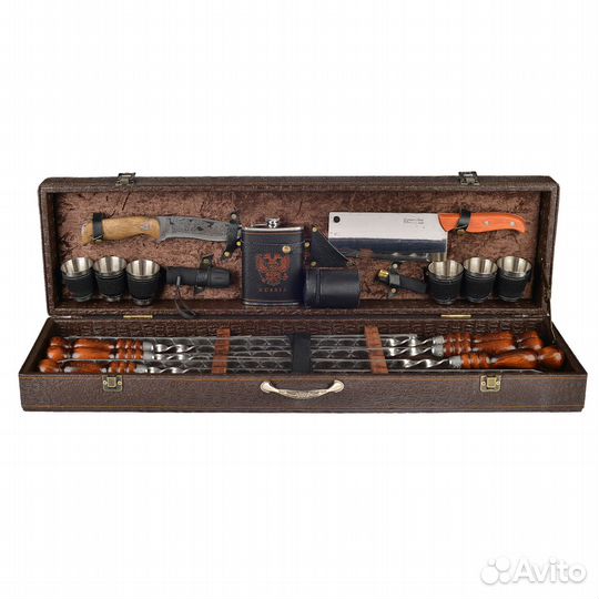 Набор шампуров Элит Большой в коробе кожзам 6 шамп