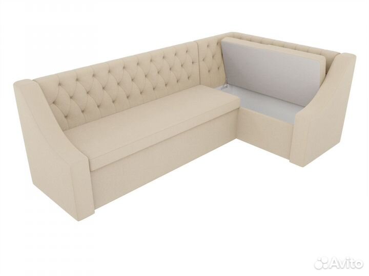 Диван кухонный угловой Мерлин правый угол, микровельвет, бежевый